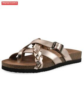 Braided Flat Sandal with Contoured Footbed and Adjustable Buckle